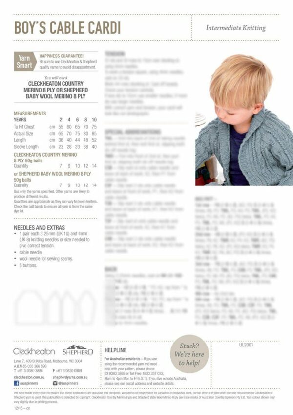 Boy's Cable Cardi Leaflet 152 - Image 2