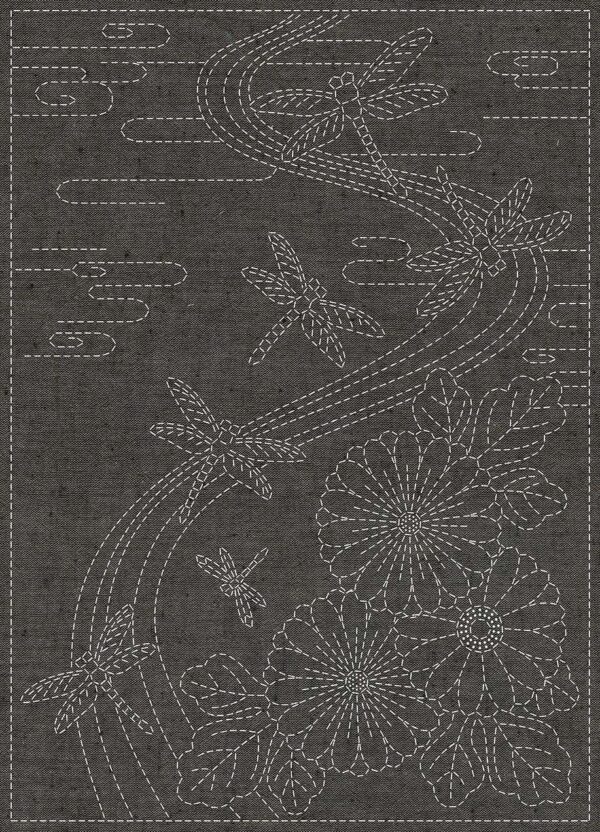 Sashiko Cloth "Twilight Dragonfly” Brown