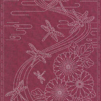 Sashiko Cloth ” Twilight Dragonfly” Burgundy