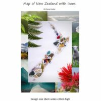 Map of New Zealand with Icons Cross Stitch Pattern