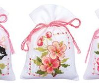 Vervaco Counted Cross Stitch Bag Kit Bird and Blossom set of 3