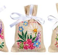 Vervaco Counted Cross Stitch Bag Kit Spring Flowers set of 3